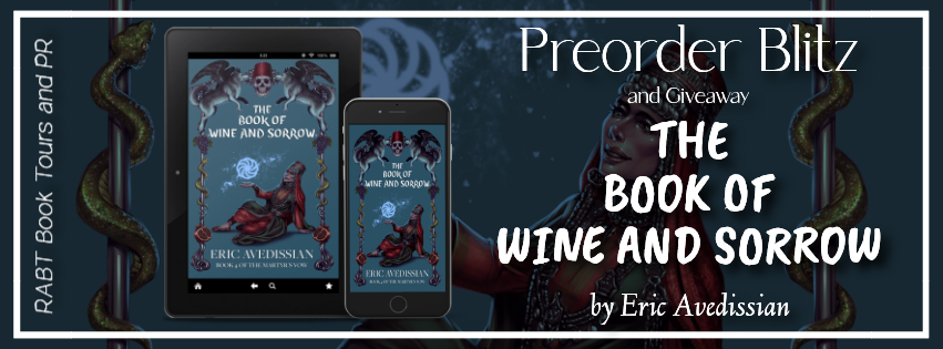 Banner with Image of ERic Avedissian's The Book of Wine and Sorrow